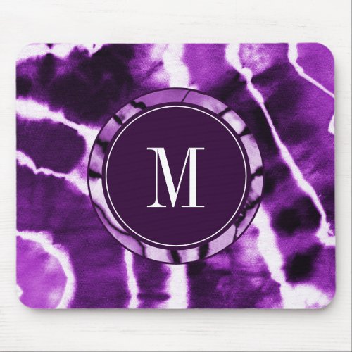 Deep Royal Purple Chic Tie Dye Watercolor Monogram Mouse Pad