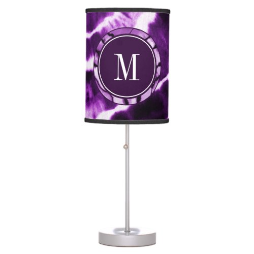 Deep Royal Purple Chic Tie Dye Watercolor Monogram Table Lamp