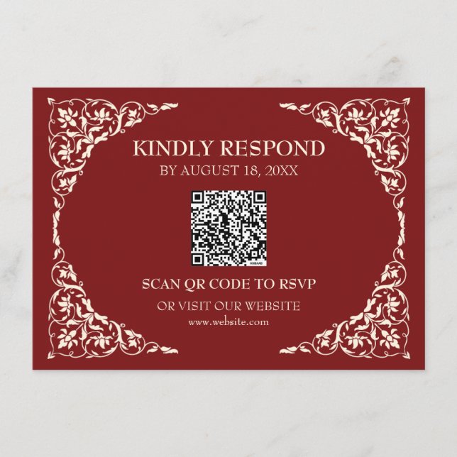 Deep Ruby QR RSVP Card (Front)
