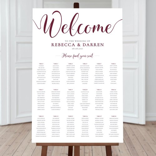 Deep Ruby Red Wedding Seating Chart with 18 tables