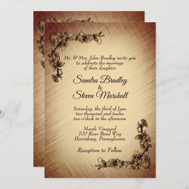 Deep Rustic Flowers Wedding Invitation (Front/Back)