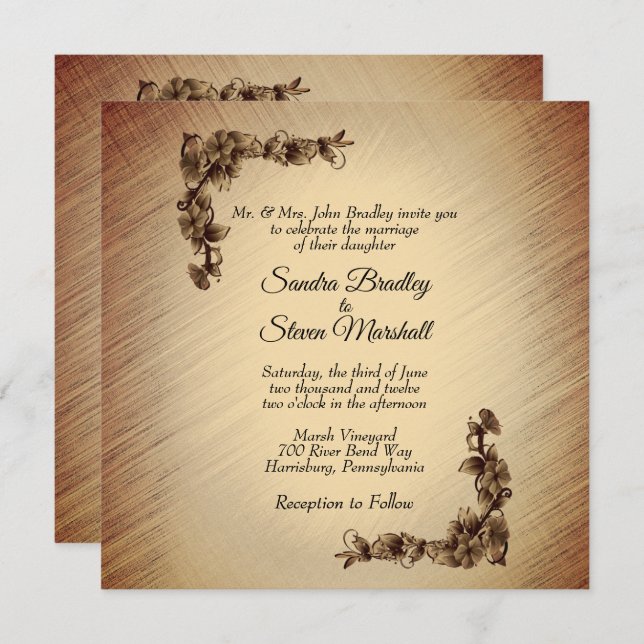 Deep Rustic Flowers Wedding Invitation (Front/Back)