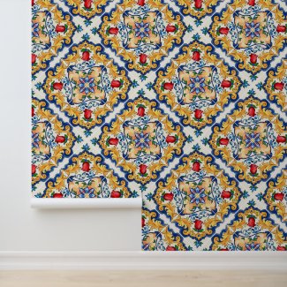 Deep Saffron Red Floral Sicilian Majolica Tile