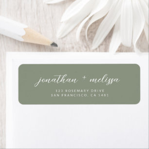 Deep Sage Green Calligraphy Script Wedding Address Label