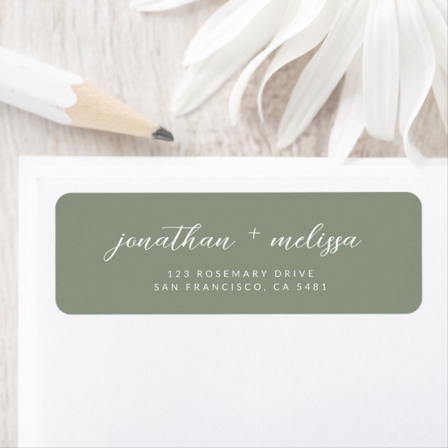 Deep Sage Green Calligraphy Script Wedding Address Label (Insitu)