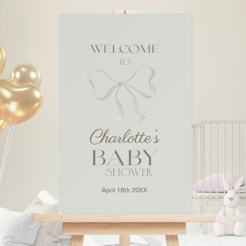 Deep Sage Green Elegant Bow Baby Shower Welcome Foam Board