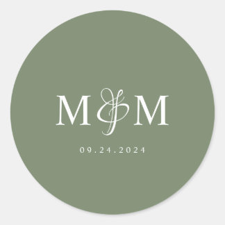 Deep Sage Green Monogram Wedding Envelope Seal