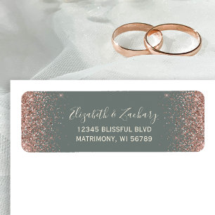Deep Sage Green Rose Gold Wedding Return Address Label