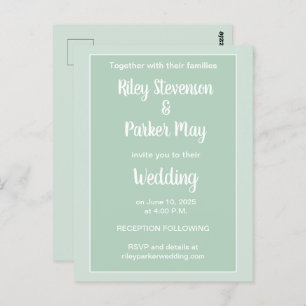Deep Sage Green Two-Toned Wedding Invitation  Postcard