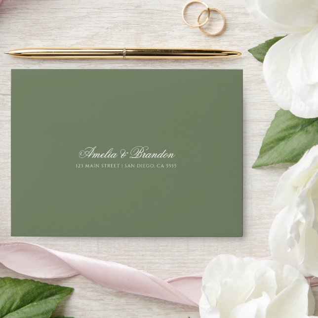 Deep Sage Green & White Monogram Crest Wedding Envelope (Wedding)