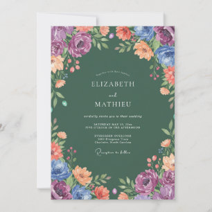 Deep Sage Multicolored Floral Wedding Invitation