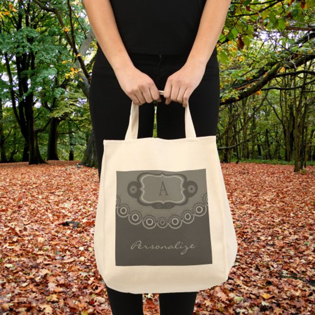 Deep Sage Ringlets Monogram Tote Bag (Deep Sage Ringlets Monogram Tote)