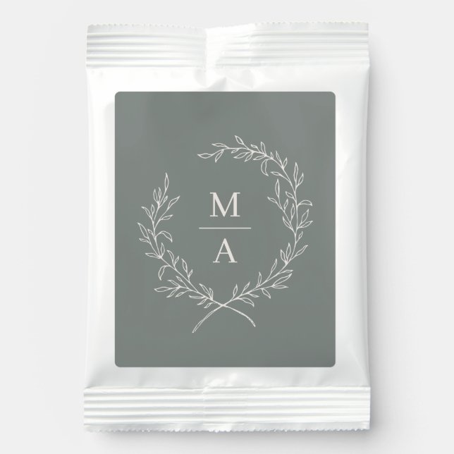 Deep Sage Simple Elegant Monogram Laurel Wreath Margarita Drink Mix (Front)