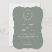 Deep Sage Simple Elegant Monogram Wedding Invitation (Front)