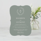 Deep Sage Simple Elegant Monogram Wedding Invitation (Standing Front)