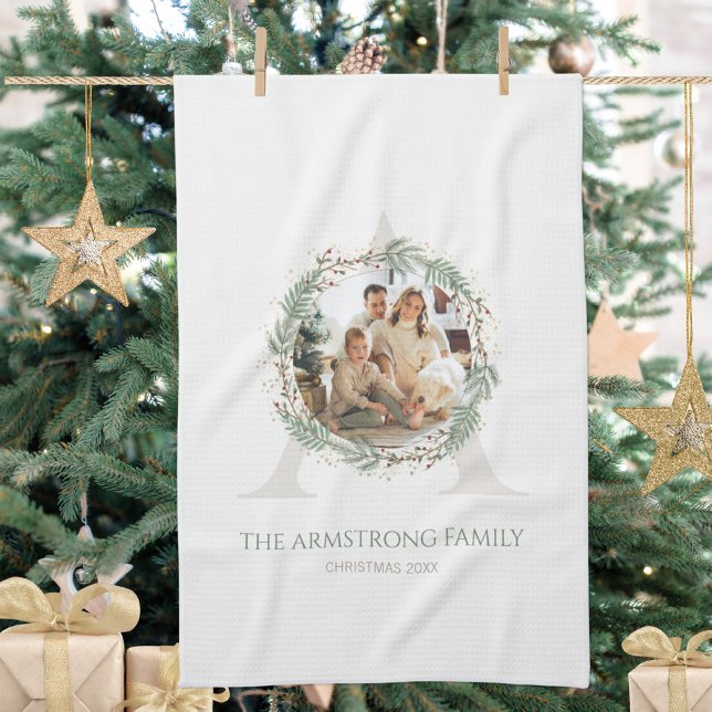 Deep Sage Wreath Monogram Home Accent Kitchen Towel (Deep Sage Wreath Monogram Home Accent Kitchen Towel ©Susanne Sachers - Sunny Mind 🌞)