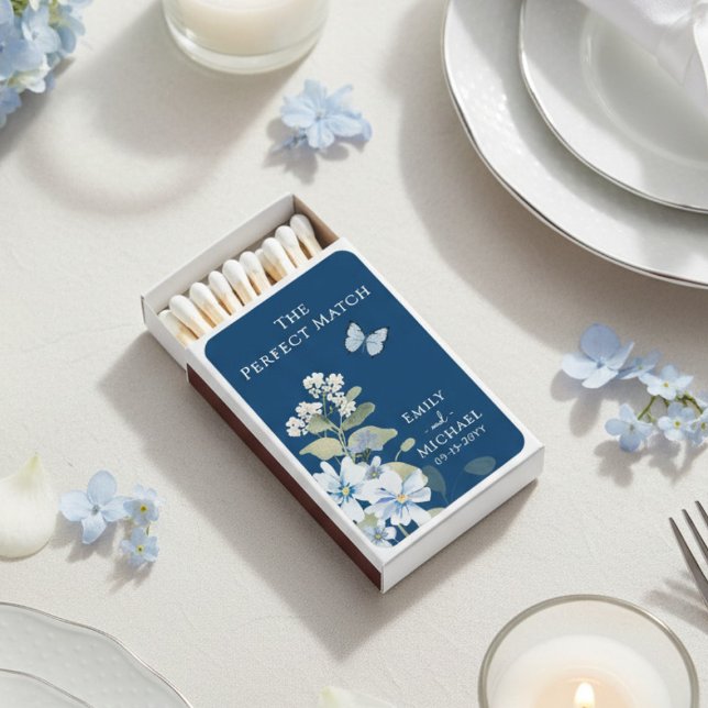 Deep Sapphire Blue Watercolor Floral Wedding Matchboxes (Creator Uploaded)