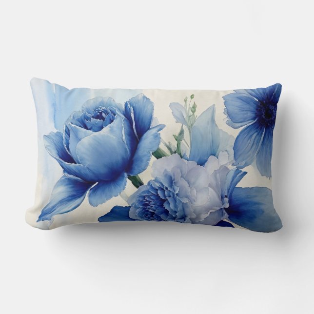 Deep Sapphire Blue Watercolor  Lumbar Pillow (Front)