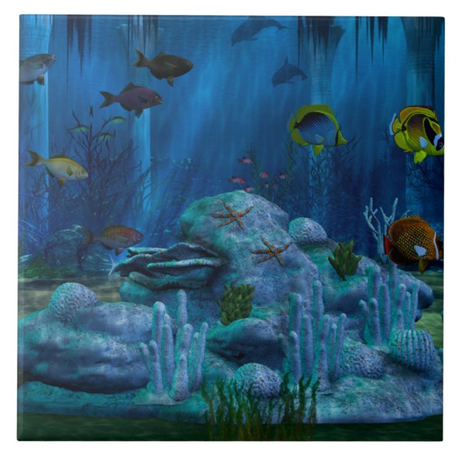 Deep Sea 3D Digital Aquarium Ceramic Tile (Front)