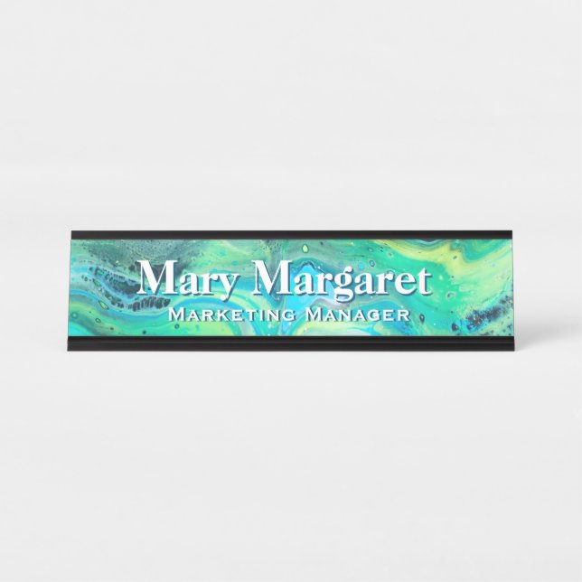 Deep Sea Acrylic Flow Art Desk Nameplate (Front)