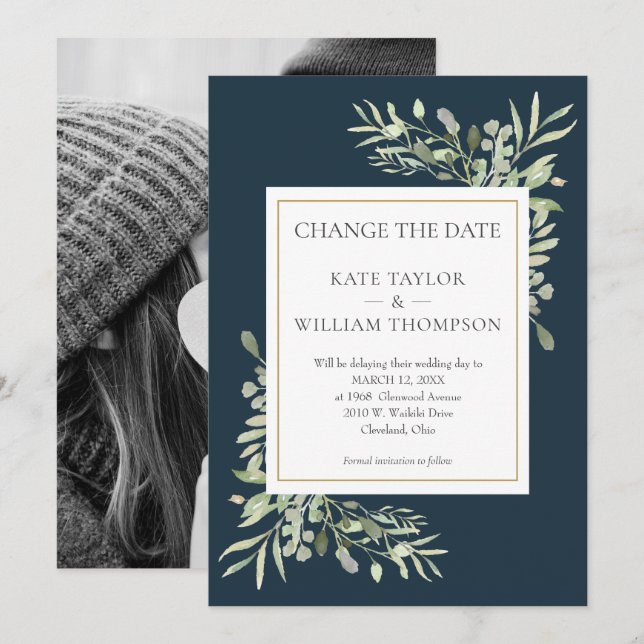 Deep Sea Blue Change the Date Photo Wedding Save The Date (Front/Back)