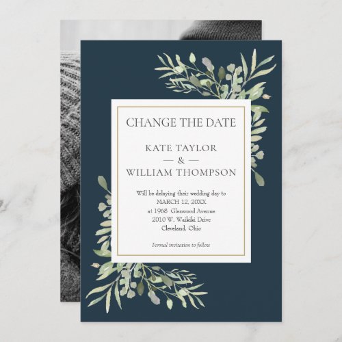 Deep Sea Blue Change the Date Photo Wedding Save The Date