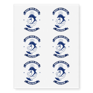 Deep sea blue dolphin anchor temporary tattoos