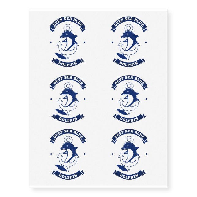 Deep sea blue dolphin anchor temporary tattoos (Front)