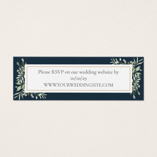 Deep Sea Blue Greenery Wedding Website RSVP Card