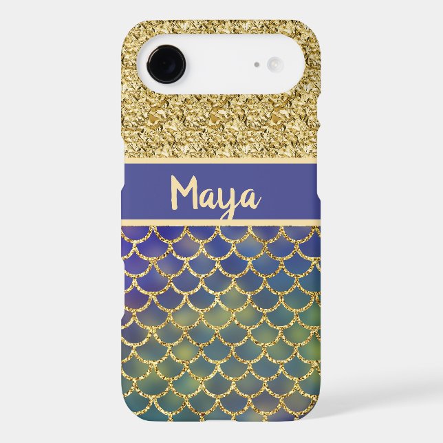 Deep Sea Blue Mermaid Scales Personalized Case-Mate iPhone Case (Back)