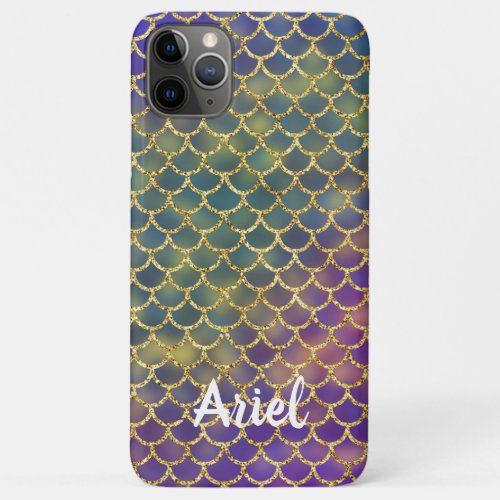 Deep Sea Blue Mermaid Scales with Gold Trim iPhone 11 Pro Max Case