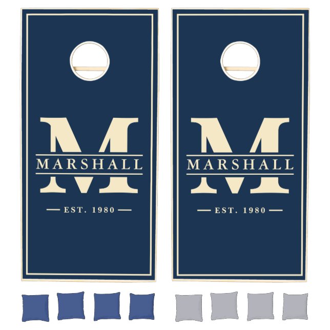 Deep Sea Blue Name & Initial Overlay Cornhole Set (Set)