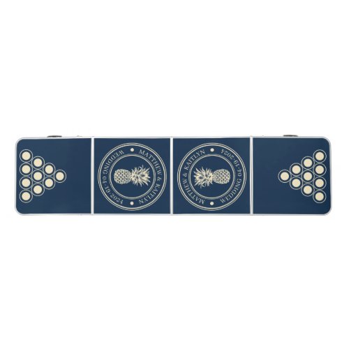 Deep Sea Blue Pineapple Wedding Crest & Names Beer Pong Table