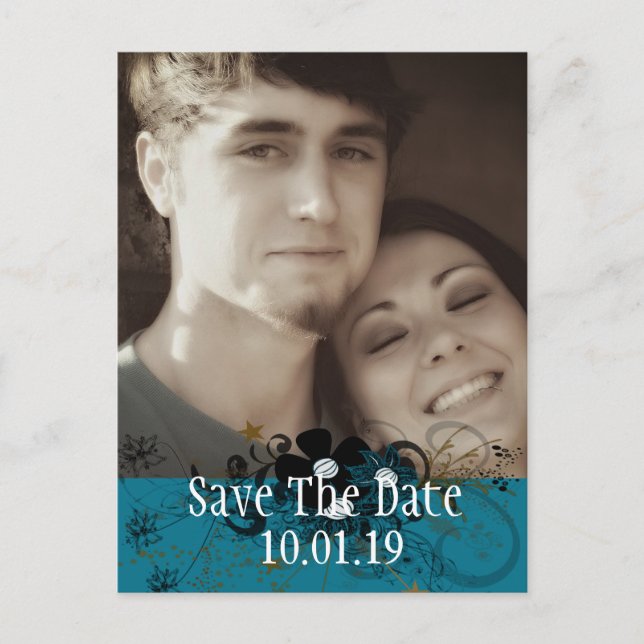 Deep Sea Blue Teal Photo Announcement Postcard (Front)