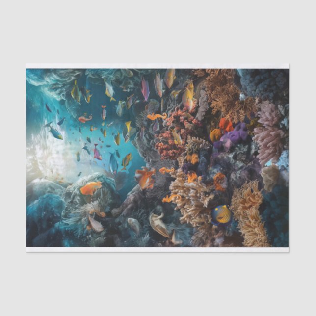Deep Sea Coral Fantasy, Tropical Underwater Dreams Tissue Paper (Front)