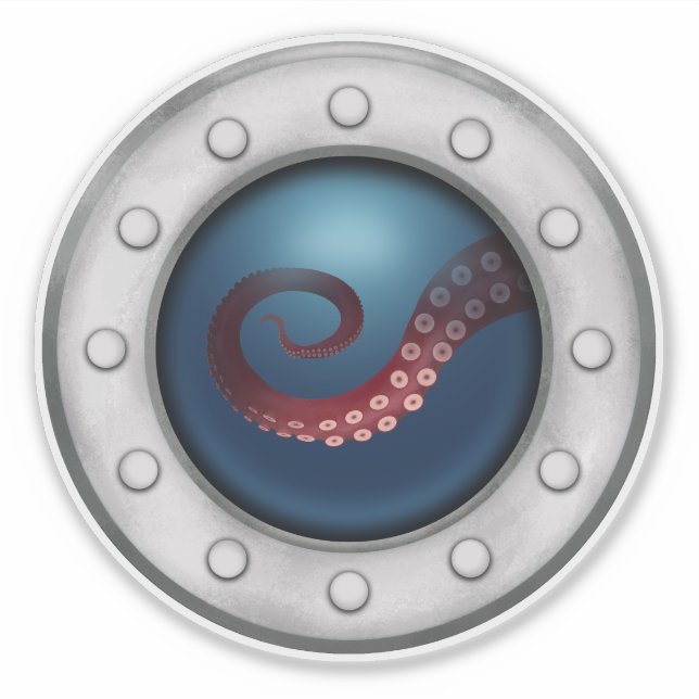 Deep Sea Creature in Porthole Submarine Nautical Sticker (Front)