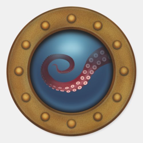 Deep Sea Creature Ship Porthole Steampunk Octopus Classic Round Sticker