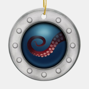 Deep Sea Creature Steampunk Explorer Ship Porthole Ceramic Ornament