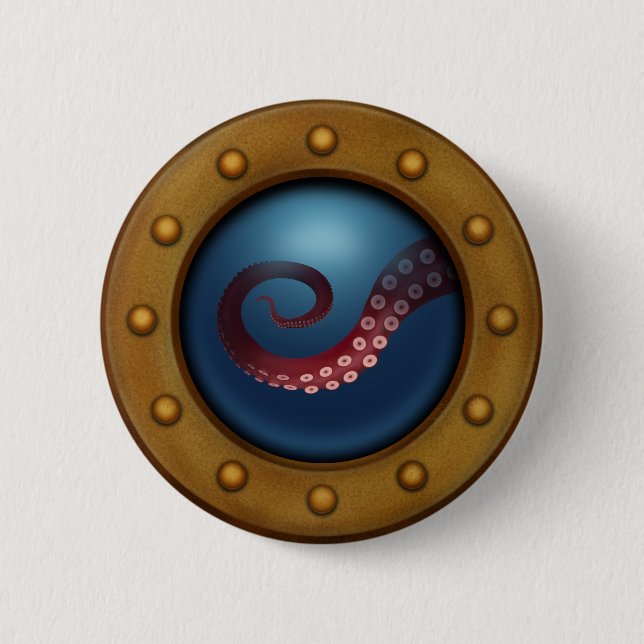 Deep Sea Creature Steampunk Ocean Explorer Octopus Button (Front)