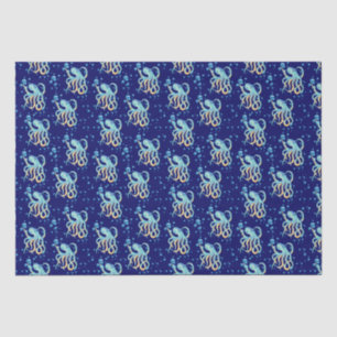 Deep Sea Cute Octopus Blue Bubble Navy Tissue Paper