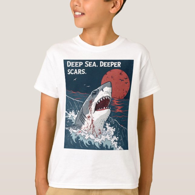 Deep Sea Deeper Scars Great White Shark T-Shirt (Front)