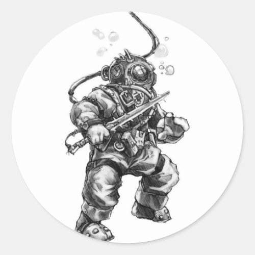 Deep Sea Diver Classic Round Sticker