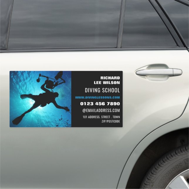 Deep Sea Diver Silhouette, Scuba Diving School Car Magnet (In Situ)