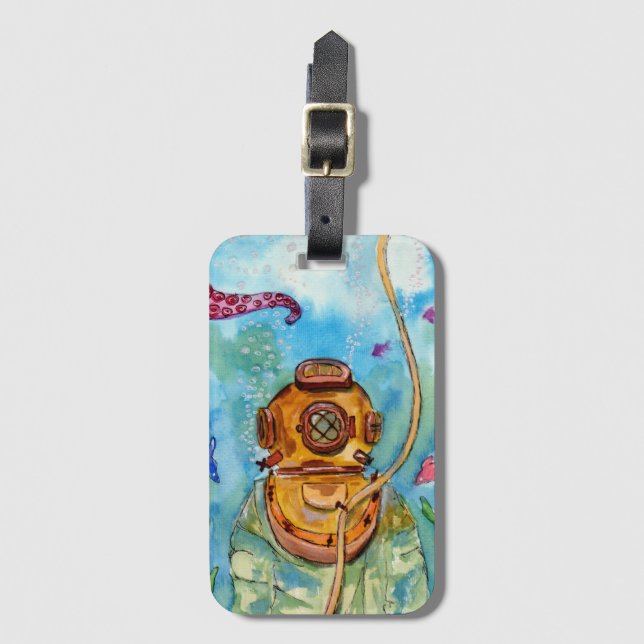 Deep Sea Diver Underwater Luggage Tag (Front Vertical)