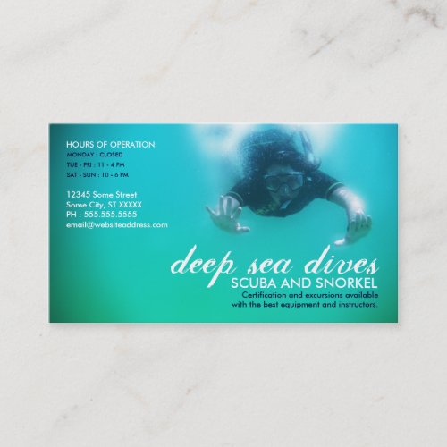deep sea dives scuba and snorkel business card