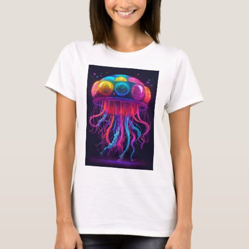 Deep Sea Dreams A Jellyfish on Pale Black T_Shirt