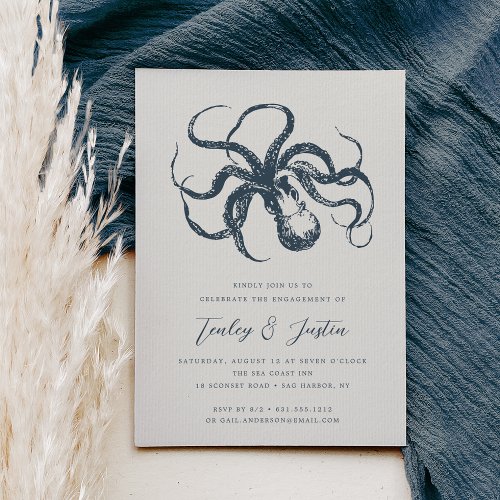 Deep Sea  Elegant Beach Coastal Engagement Party Invitation