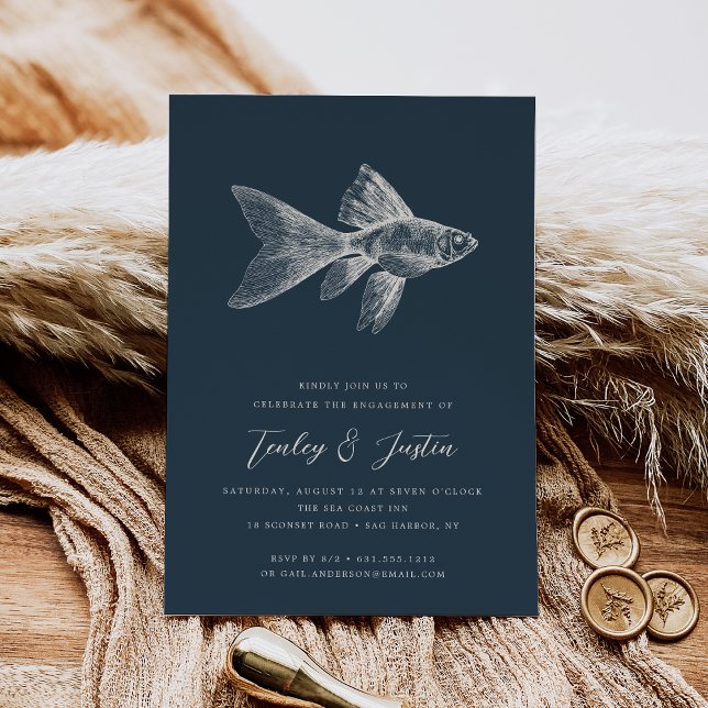 Deep Sea | Elegant Coastal Beach Engagement Party Invitation (Creator Uploaded)