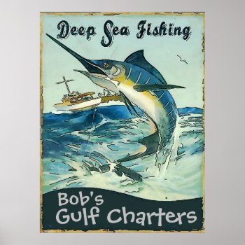 Deep Sea Fishing Charters  Edit Text Poster by figstreetstudio at Zazzle