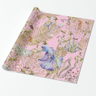Deep Sea Gold Shimmer Underwater Coral Fish Wrapping Paper
